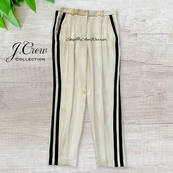 J.Crew Collection NWT ivory duo striped tuxedo draped pants - Picture 3 of 11